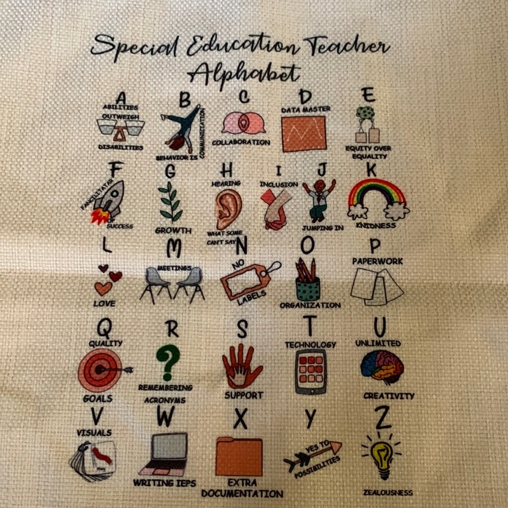 💛 NEW Special Education Teacher Alphabet Canvas Tote Bag